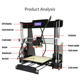 Blackpoolfa ANET A8 3D Desktop Acrylic LCD Screen Printer DIY High Accuracy Self Assembly -10m Filament & 8GB SD Card Included